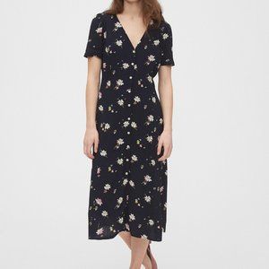 Blue Floral Button-Front Midi Dress